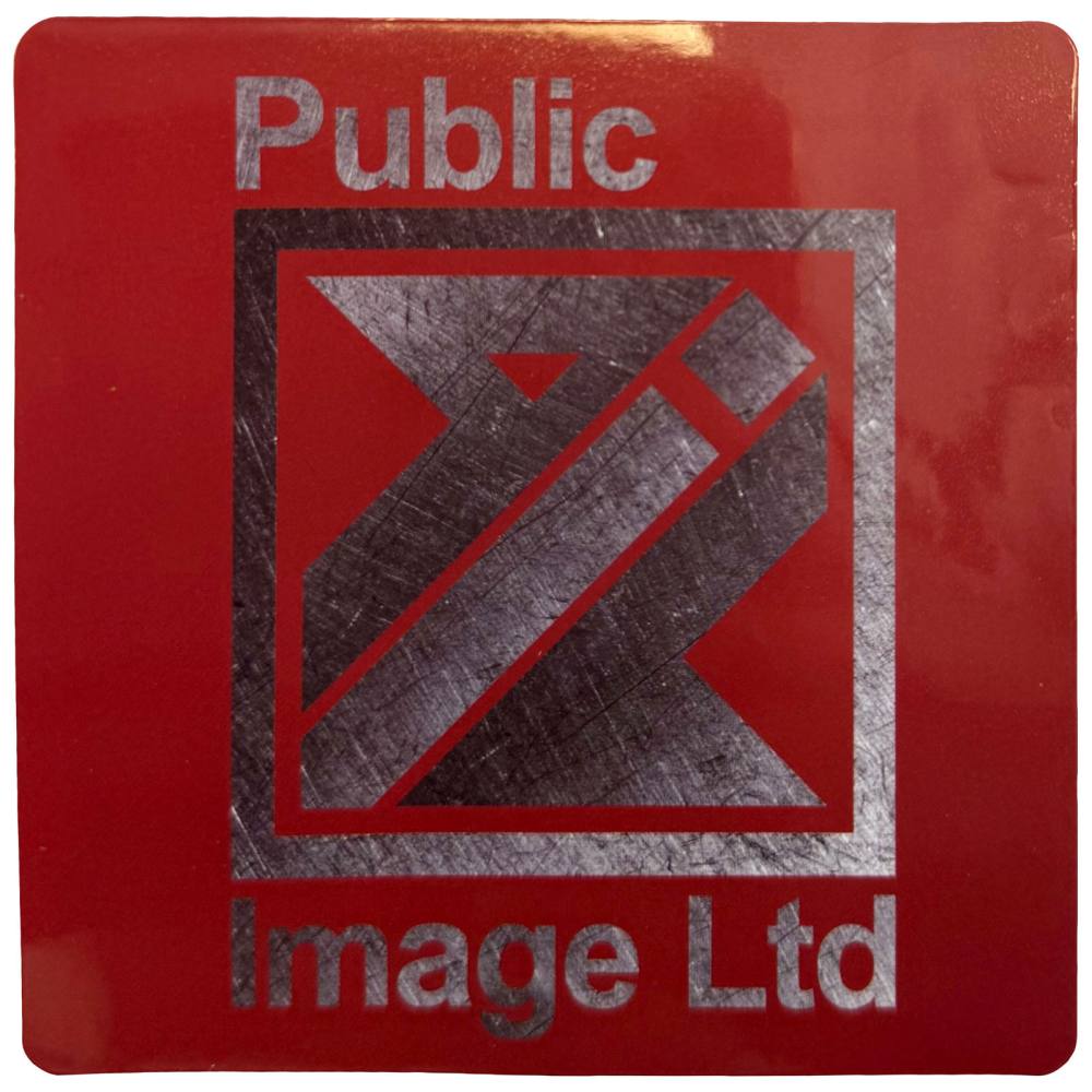 Pil Public Image Ltd - Brushed Steel Logo & Text Sticker - Rood/Zilverkleurig